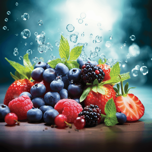 A vibrant display of fruits and vegetables, representing the rich antioxidants utilized in natural skincare science