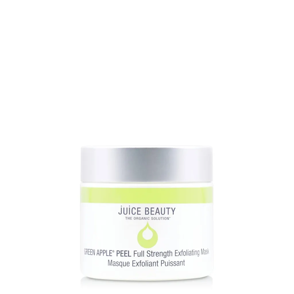 A white and green container of JUICE BEAUTY GREEN APPLE® PEEL Full Strength Exfoliating Mask against a white background, a potential contender for the best Bakuchiol products for skincare