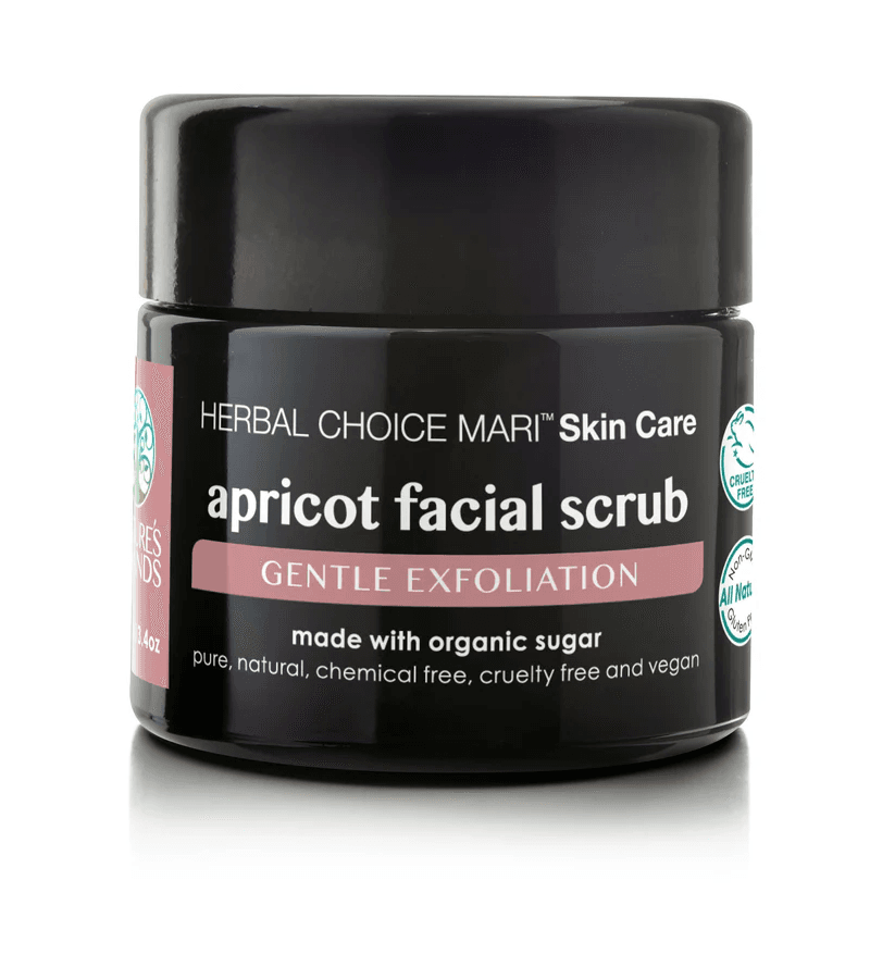 A container of Herbal Choice Mari’s Apricot Facial Scrub, a product that could be a potential contender for the best exfoliator for sensitive skin