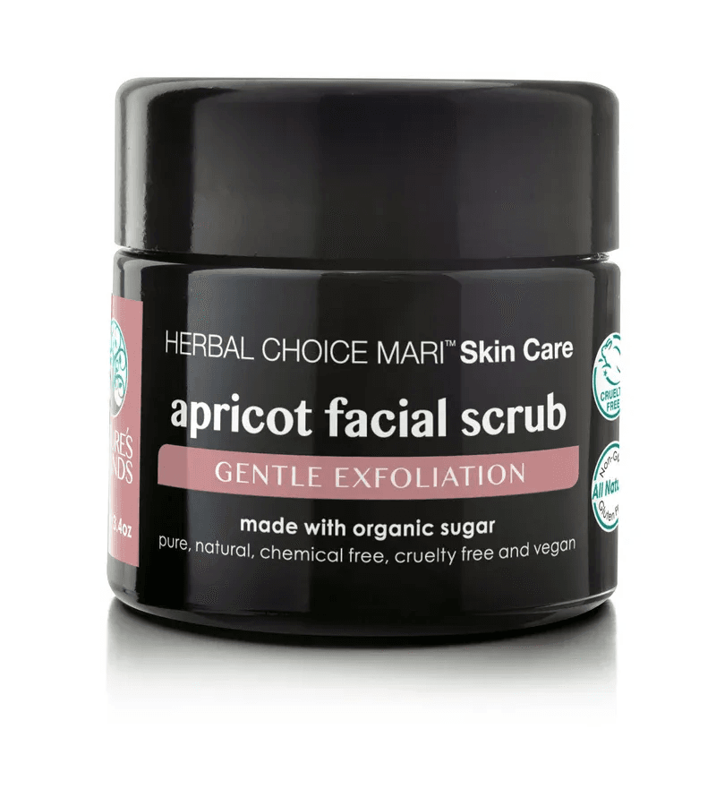 A container of Herbal Choice Mari’s Apricot Facial Scrub, a product that could be a potential contender for the best exfoliator for sensitive skin