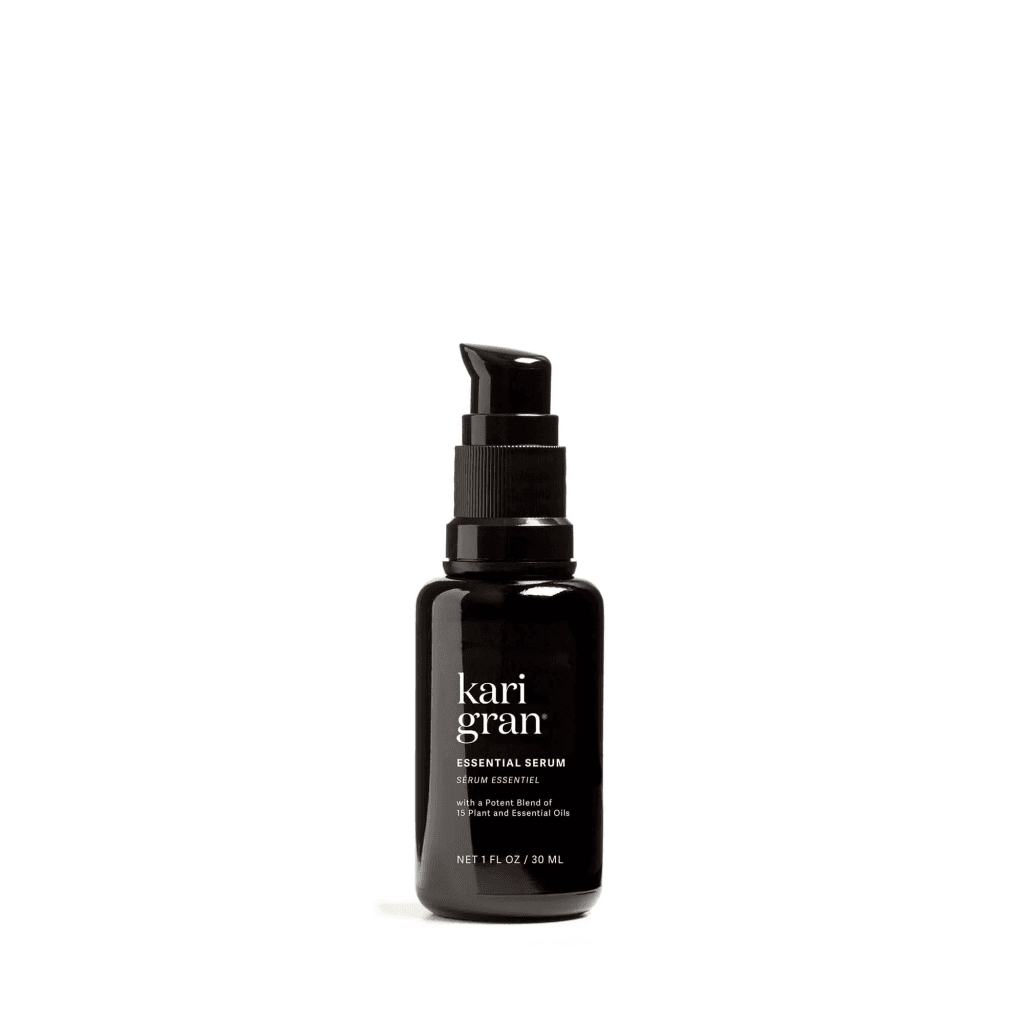 A bottle of Kari Gran Essential Serum with Rosehip Seed Oil & Sunflower Oil, a product that could be a potential contender for the best serum for sensitive skin