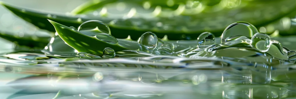 Close-up image of fresh aloe vera leaves and droplets of water, symbolizing hydration and purity, perfect as a visual representation for the best serum for sensitive ski