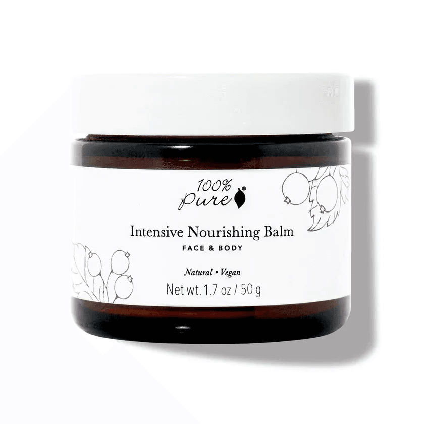 Image of 100% Pure Intensive Nourishing Balm for face and body, a natural and vegan product, a potential contender for the best natural moisturizer for sensitive skin